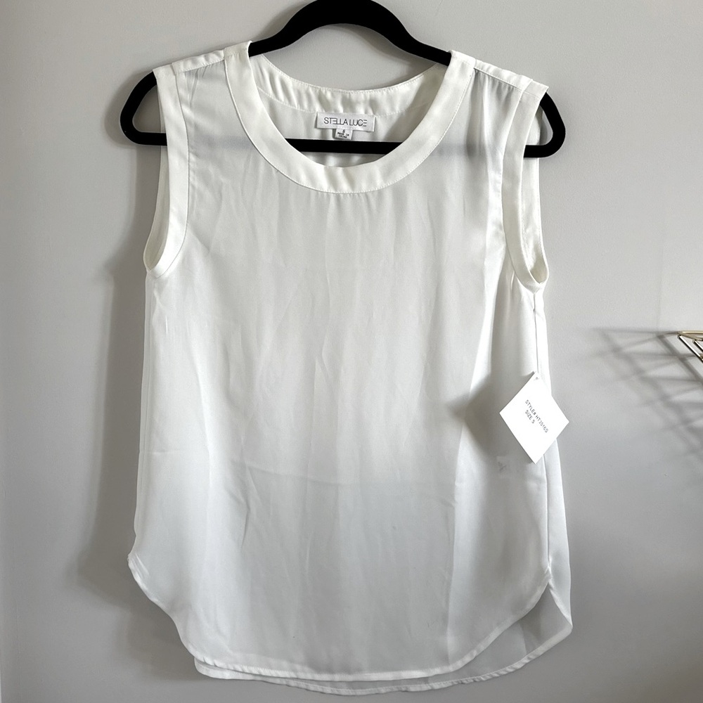 White Sleeveless Blouse with High-Low Hem